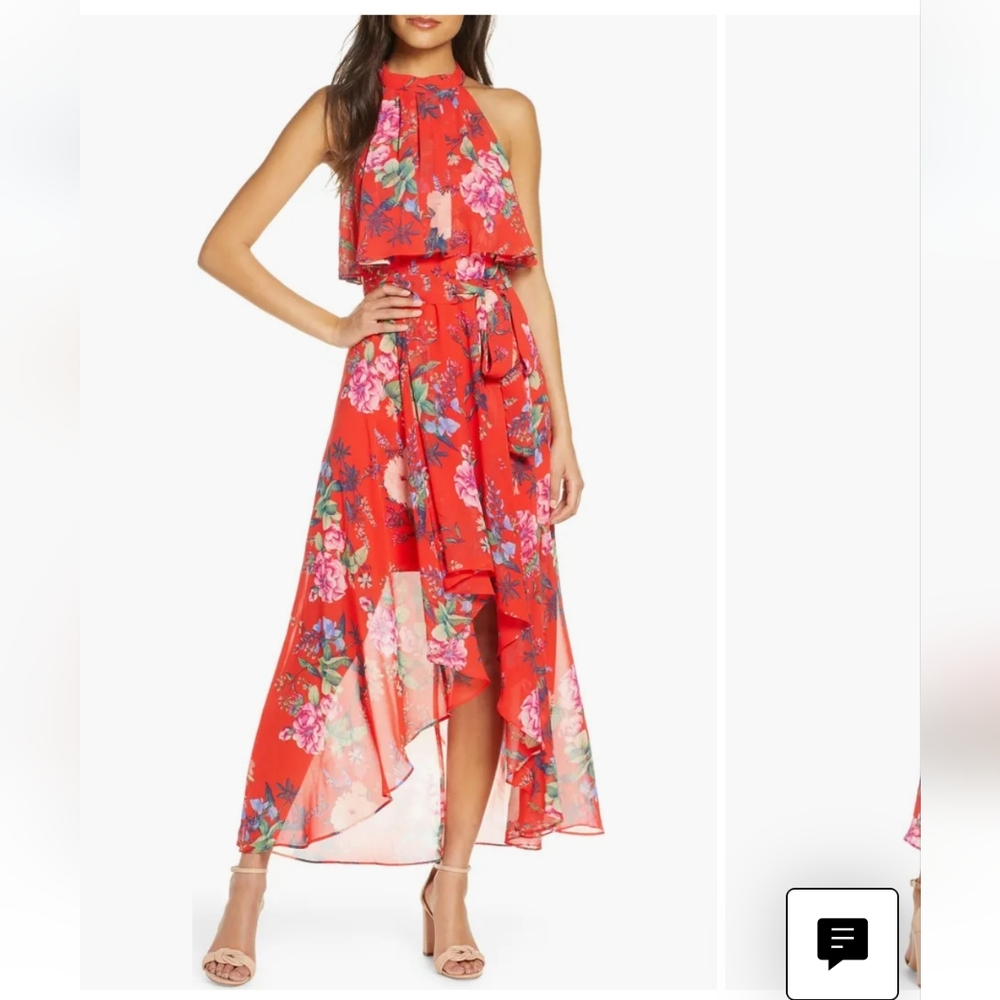 Eliza J Popover Halter High Low Chiffon Maxi Dress Women Size 14